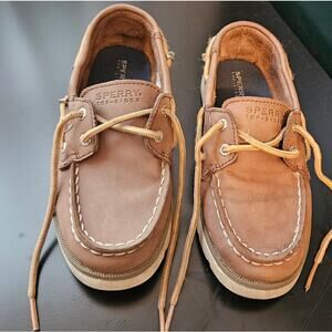 Boys Sperry Top-Sider 'Leeward' Brown Leather Shoes Size 13M